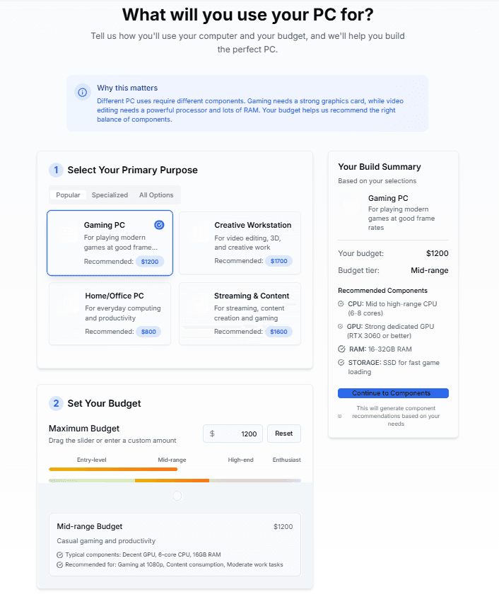 PC Builder Interface